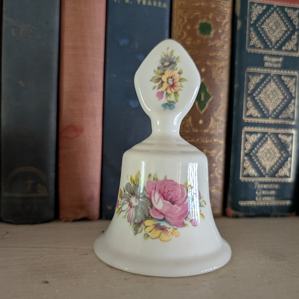 Vintage Floral Ceramic Bell with Pink and Yellow Flowers Jubilee Bone China